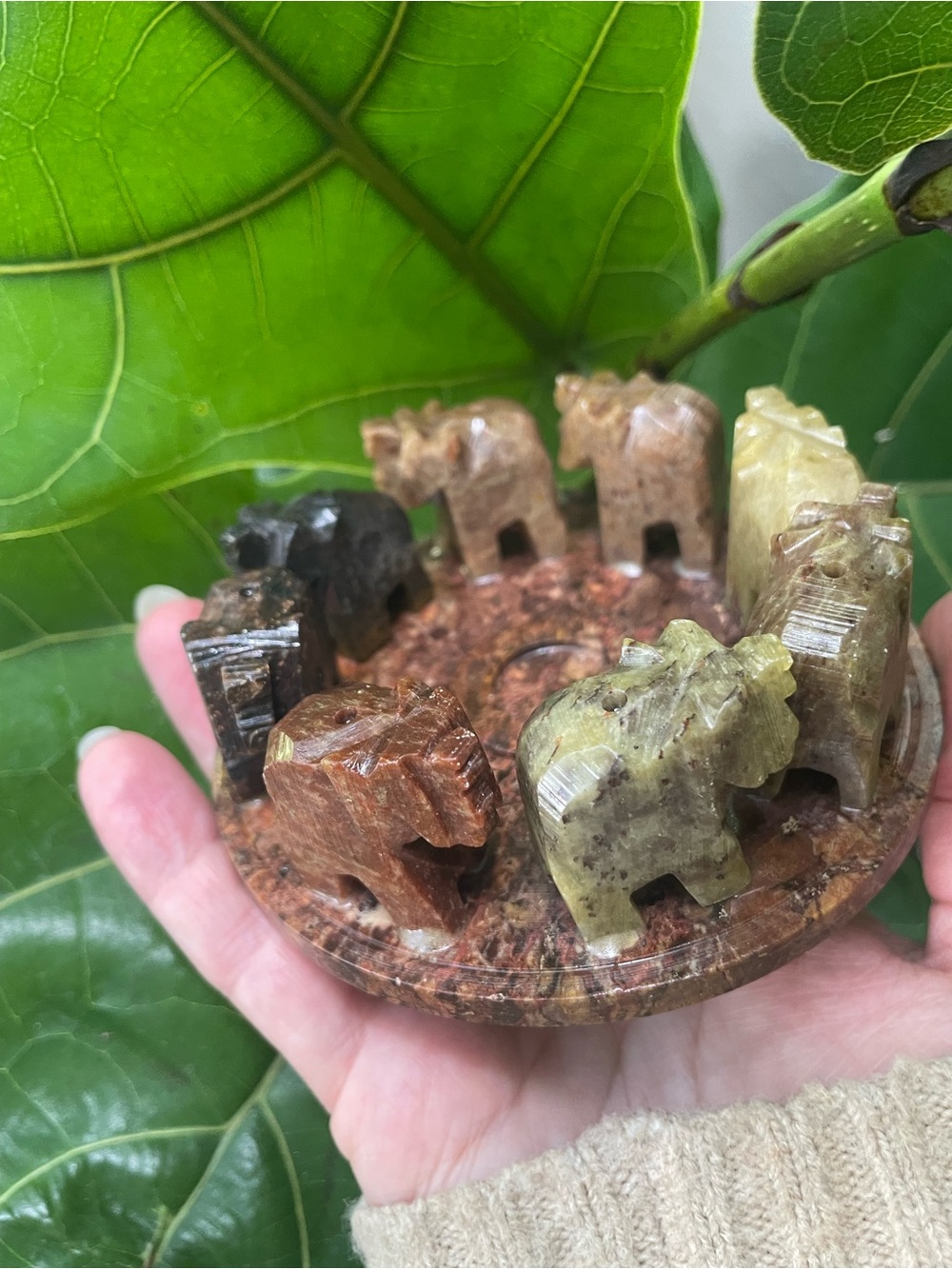 Hand-Carved Multi-Color Stone Elephant incense holder sphere holder
